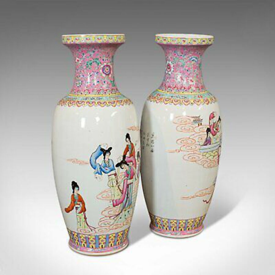 Antique Large Vintage Vases, Oriental, Ceramic, Baluster Urn, Stick Stand, Art Deco