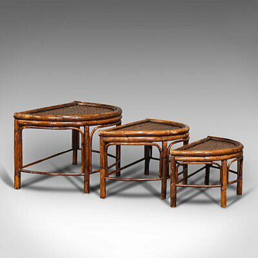 Antique Antique Set Of Nesting Tables, Oriental, Bamboo, Occasional, Side, Edwardian