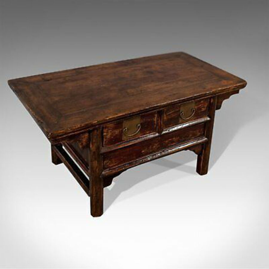 Vintage Oriental Coffee Table, Mid 20th Century, Pine, Low with Drawers