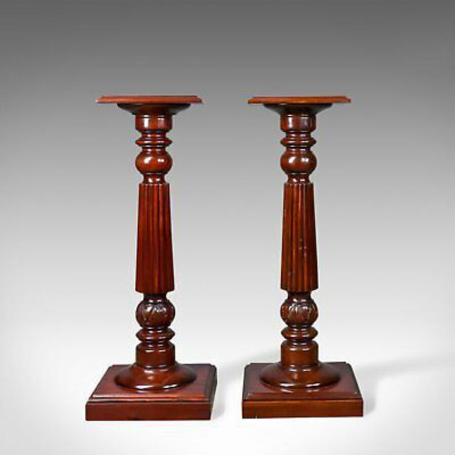Antique A Pair of Vintage Torcheres, Victorian Taste, Mahogany Plant Stand Late C20th