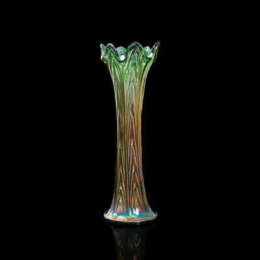Vintage Flower Vase, English, Carnival Glass, Fluted, Early 20th Century, 1930