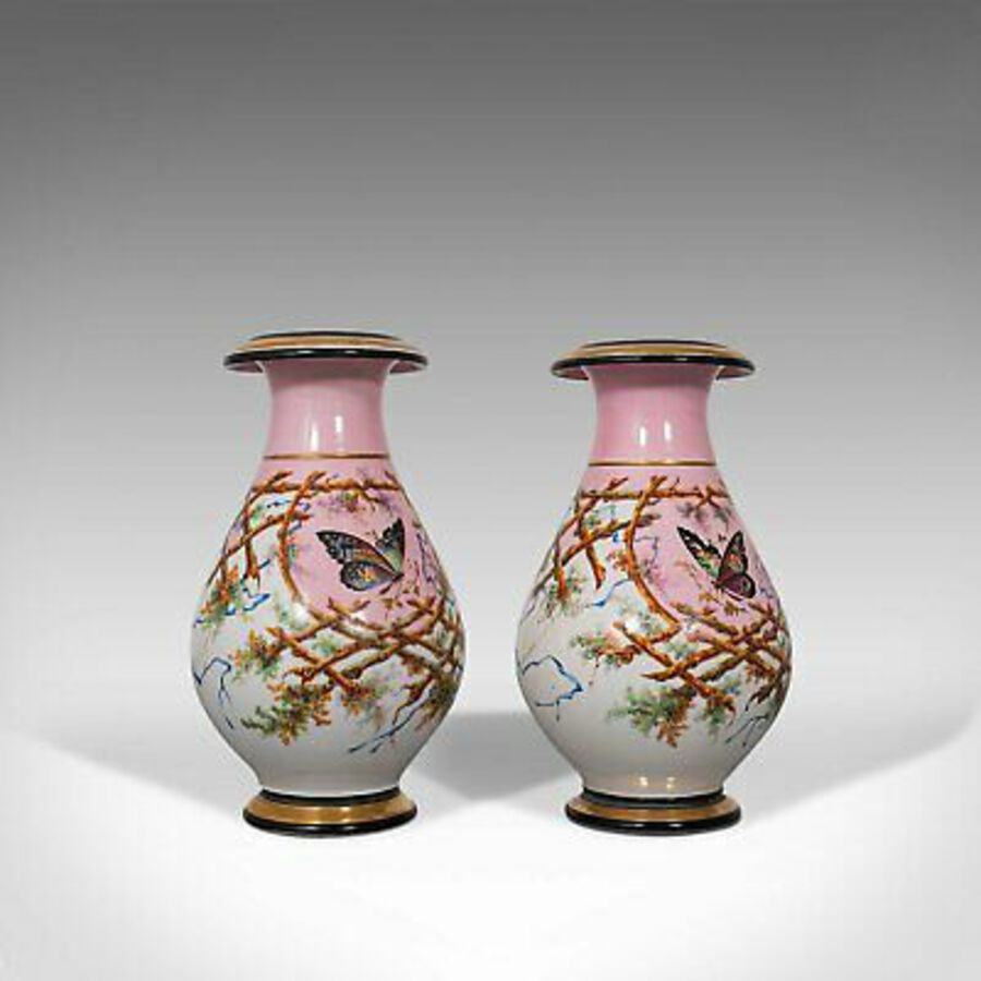 Antique Antique Pair of Peony Vases, French, Decorative Ceramic Urn, Victorian, C.1890