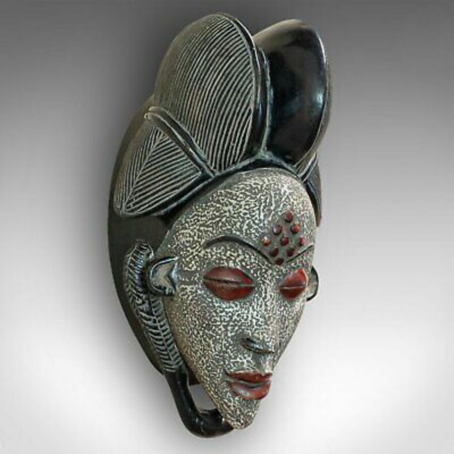 Vintage Gabonese Punu Mask, African, Tropical Hardwood, Decorative, Tribal, 1970