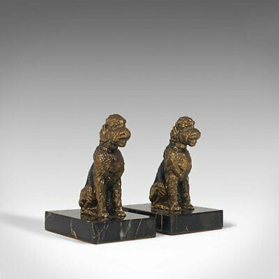 Pair Of, Vintage Dog Figures, English, Gilt Metal, Airedale Terrier, Circa 1980