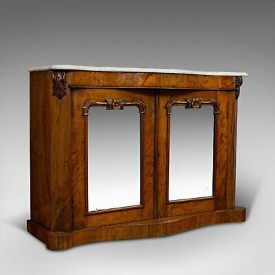 Antique Antique Mirrored Side Cabinet, English, Walnut, Marble, Dresser, Victorian, 1850