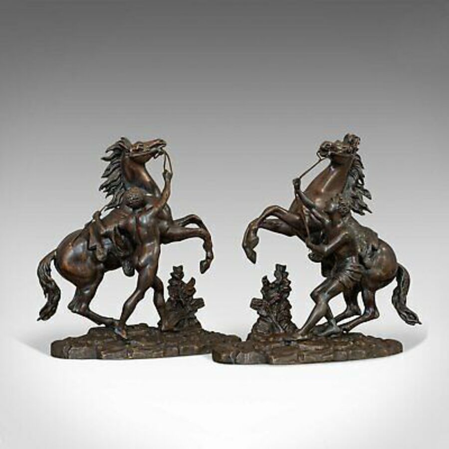 Antique Antique, Pair, Marly Horses, French, Bronze, Equestrian, Statue, After Coustou
