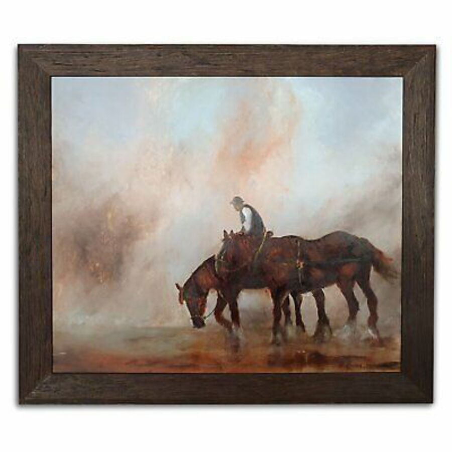 Antique Framed Equine, Oil Painting, Horses, Art, Original, Nature, 30.5