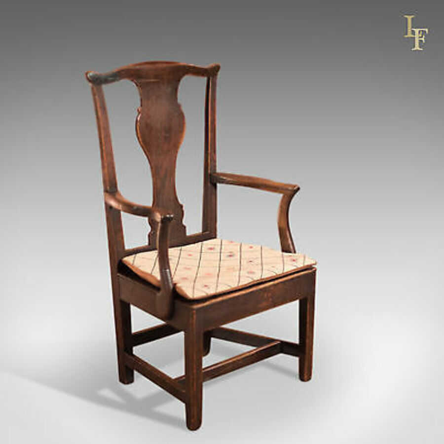 Antique Antique Open Armchair, Georgian Elbow Chair, English Oak, Country Talking Point