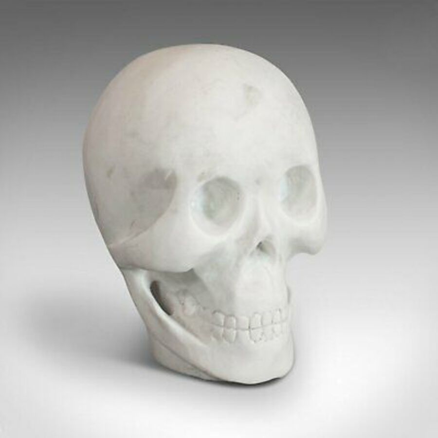 Antique Vintage Ornamental Skull, English, White Marble, Decorative, Desk, Mantel