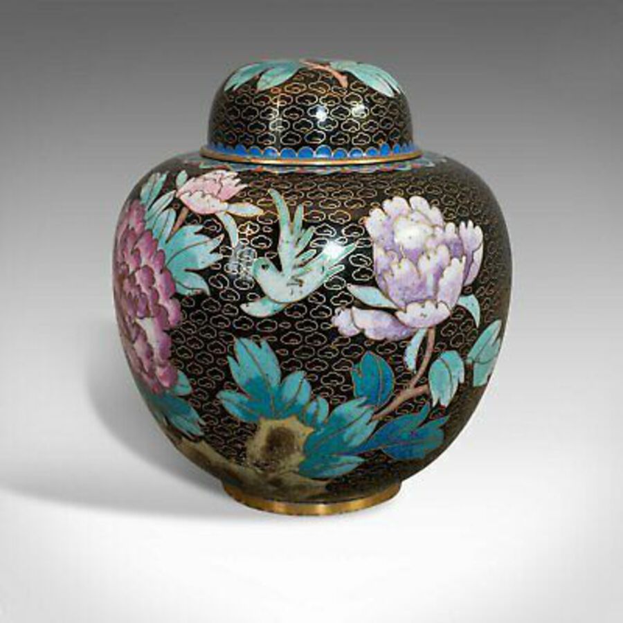 Antique Ginger Jar, Oriental, Cloisonne, Decorative, Spice Urn, Victorian, 1900