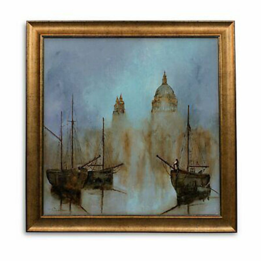 Square Landscape, Oil Painting, Thames, St Paul's, London, Original, Art