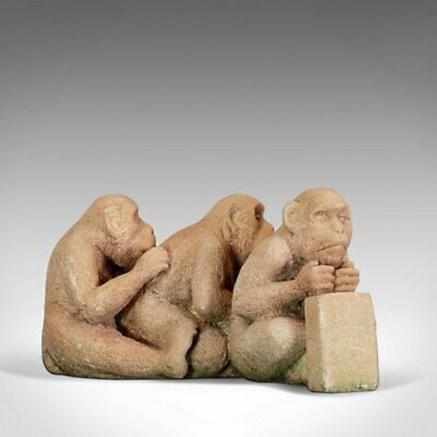 Antique Sculpture of Sitting Macaques, English, Bath Stone, Dominic Hurley