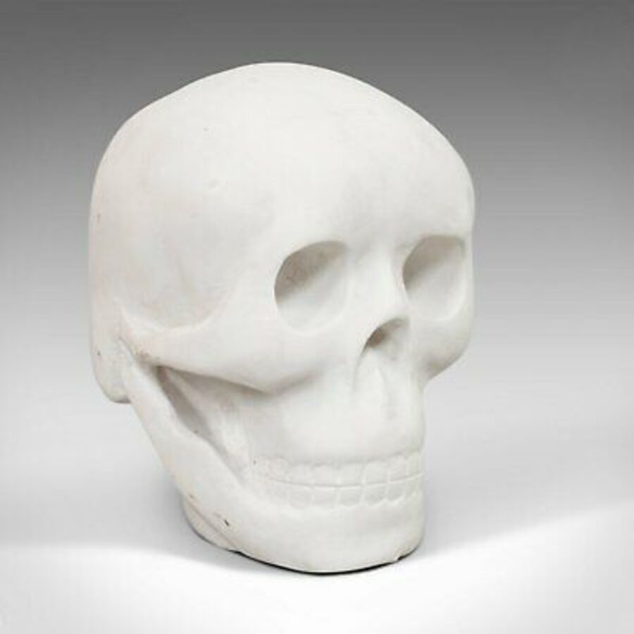Vintage Marble Skull, English, Bianco Assoluto, Paperweight, Ornament, C.20th