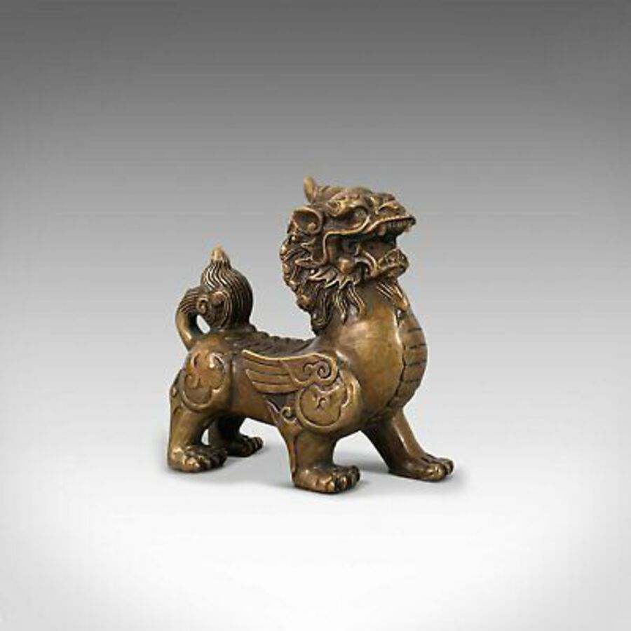 Antique Small Antique Pixiu Statue, Oriental, Brass, Mythology, Figure, Victorian, 1900