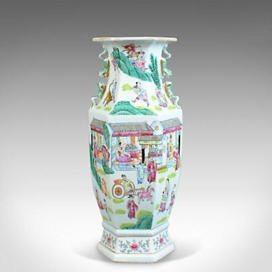 Mid 20th Century, Hexagonal, Baluster Vase, Chinese Ceramic Urn