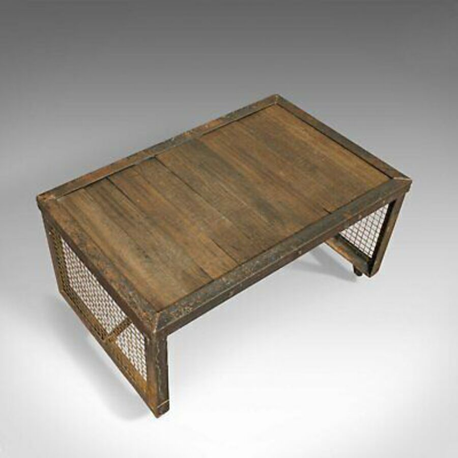 Antique Vintage Industrial Coffee Table, English, Steel, Oak, Late 20th Century