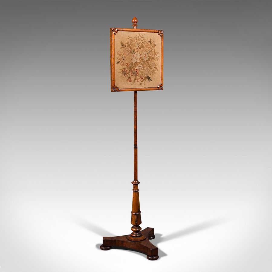 Antique Antique Adjustable Pole Screen, English, Fireside Panel, Tapestry, Regency, 1820