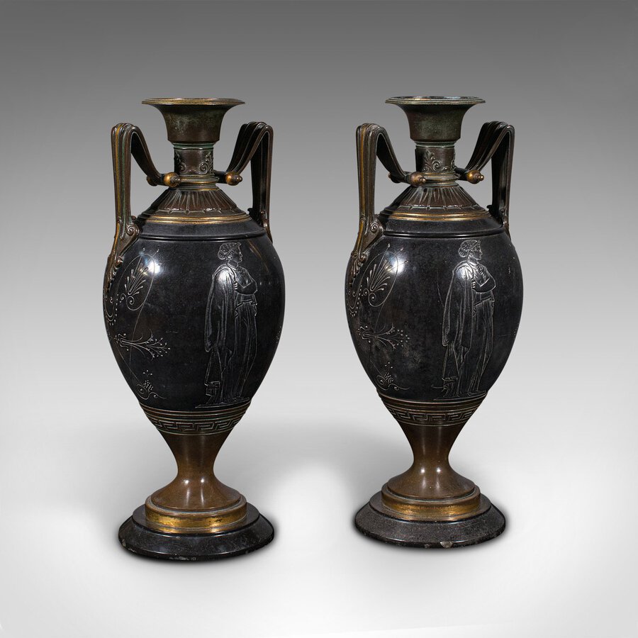 Antique Pair Of Antique Display Vases, Italian, Marble, Decorative Urn, Grand Tour, 1870