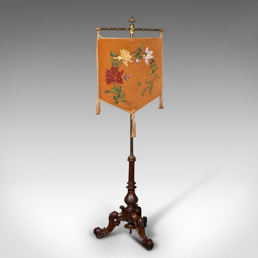 Antique Antique Pendant Pole Screen, English Walnut, Fireside, Decorative Stand, Regency