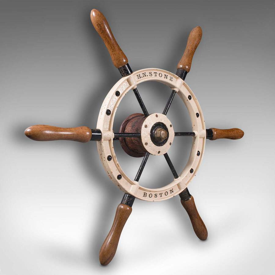 Antique Large Antique Ship's Wheel, American, Cast Iron, Beech, Nautical, Victorian