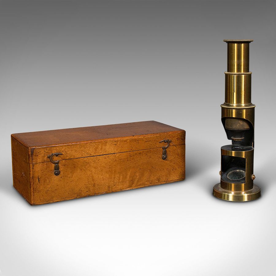 Antique Pocket Field Microscope, English, Brass, Instrument, Edwardian, C.1910