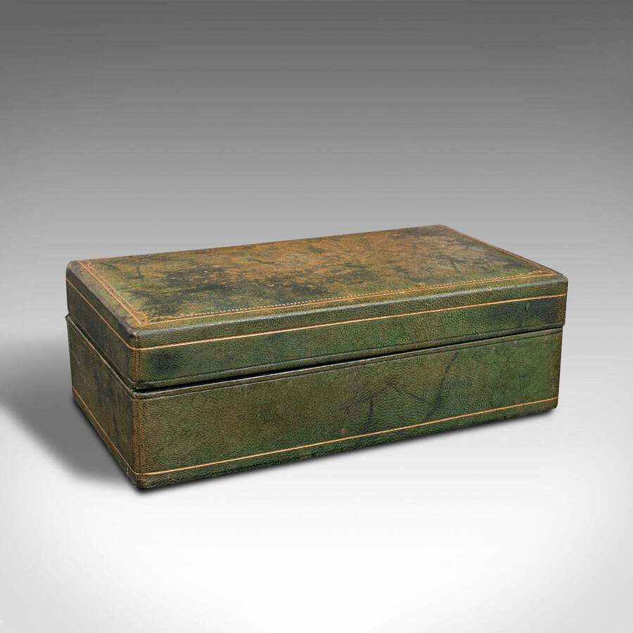 Antique Antique Desk Box, Italian, Leather, Keepsake, Lidded Case, After Asprey, C.1920