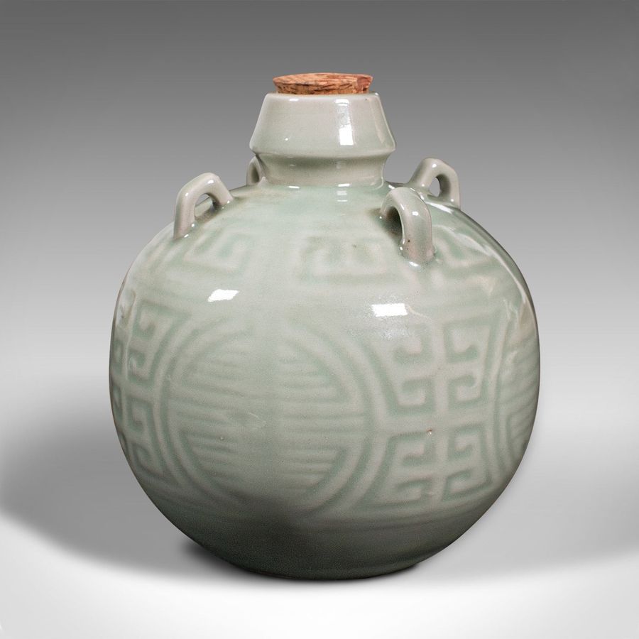 Antique Antique Spirit Pot, Chinese, Celadon Ceramic, Gourd, Pouring Jug, Victorian