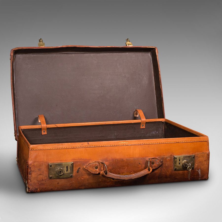 Antique Large Antique Suitcase, English, Leather, Gentleman's Travelling Case, Edwardian