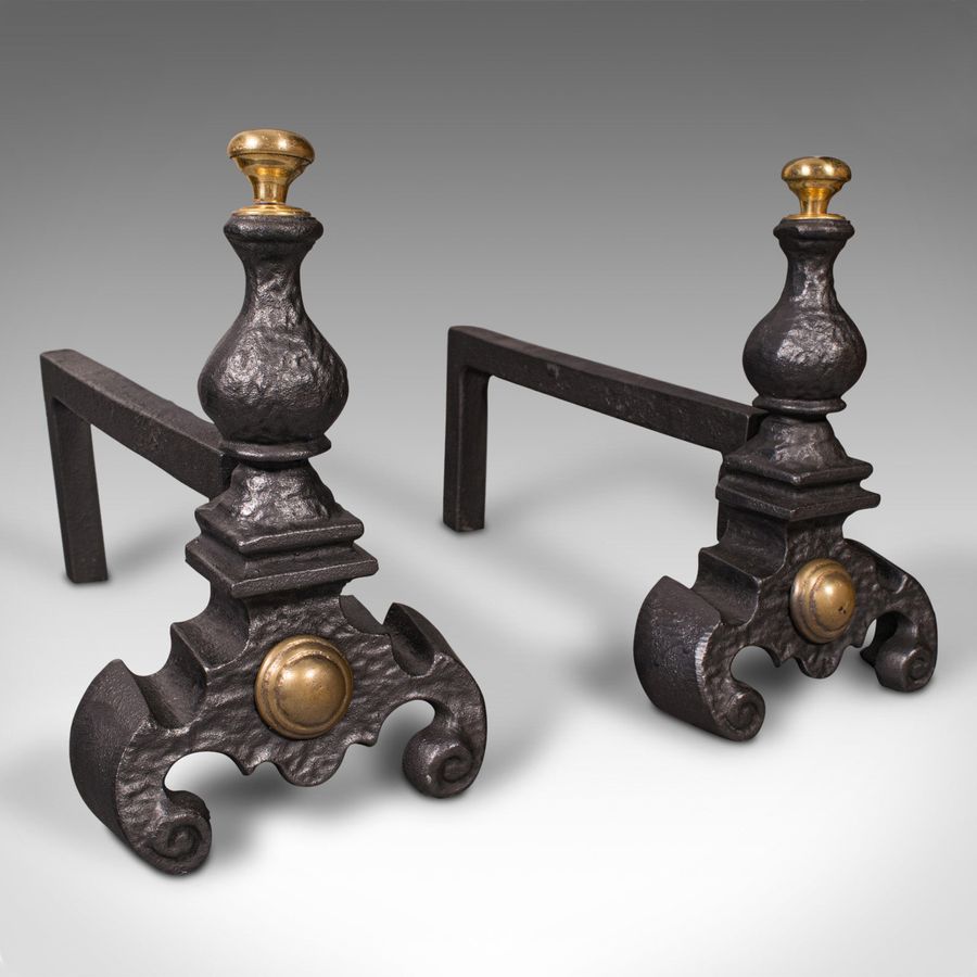 Antique Pair Of Antique Decorative Fire Rests, English Fireside Andiron, Victorian, 1850