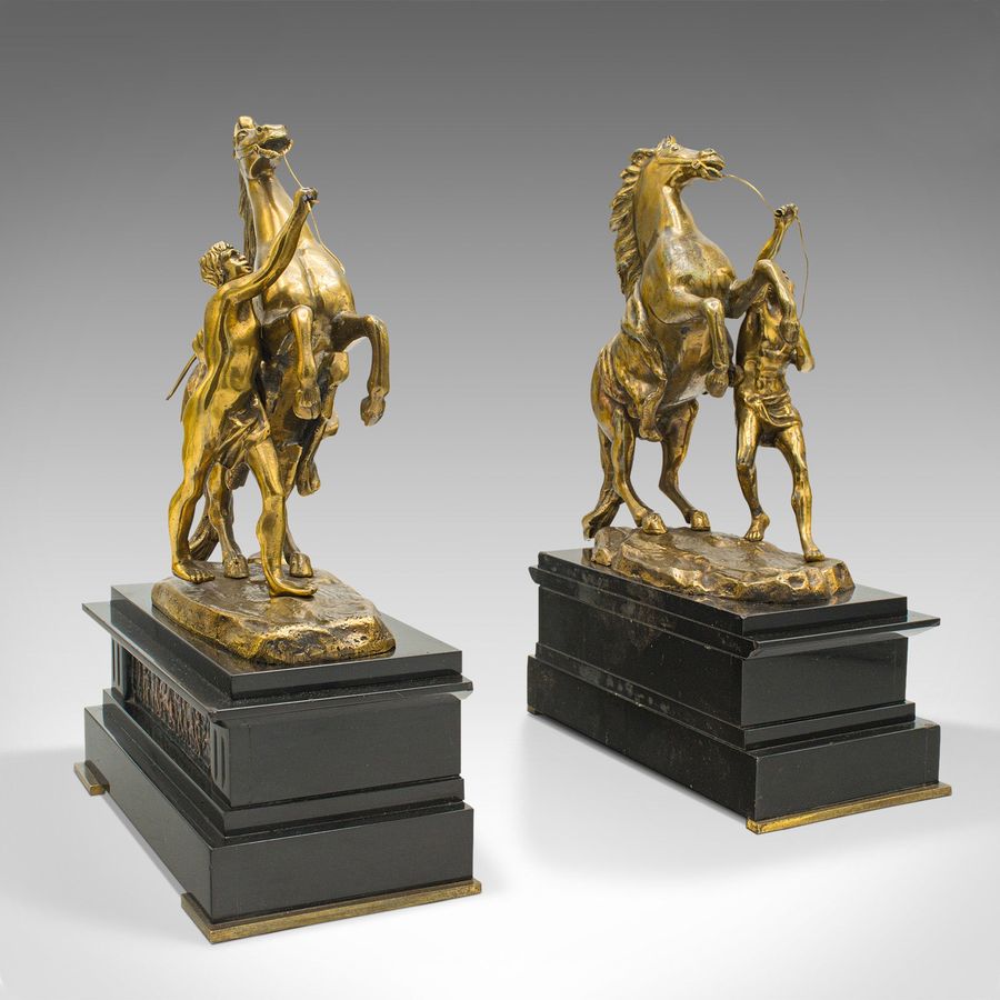 Antique Pair Of Antique Marly Horse Bookends, French, Grand Tour, Book Rest, Victorian