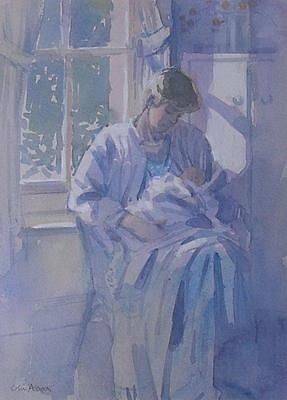 Fine Colin Allbrook Original Watercolour Painting - The Baby (Mother And Child)