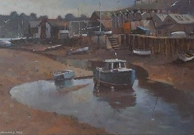 Attractive Michael D Hill Original Acrylic Painting - Boats In A Harbour