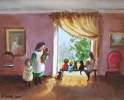 Delightful Deborah Jones (1921-2012) Oil Painting - Waiting To Play (Children)