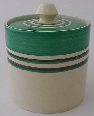 Antique Clarice Cliff Bizarre Lidded Pot - Banded / Striped Design - 1930's Art Deco