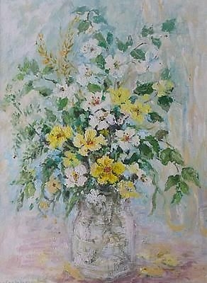 Caroline Barnett (Illsley) Still Life Flowers Acrylic Painting (St Ives Artist)