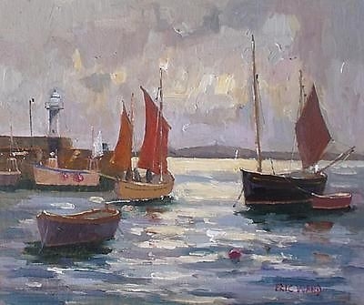 Fine Eric Ward Original Oil Painting - Boats In St Ives Harbour (Cornish Art)