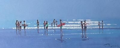 Stunning Zlatan Pilipovic Coastal Oil Painting - People At The Beach