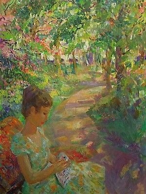 Fine John Strevens (1902-1990) Oil Painting - Sunny Hours - Young Lady Sitting
