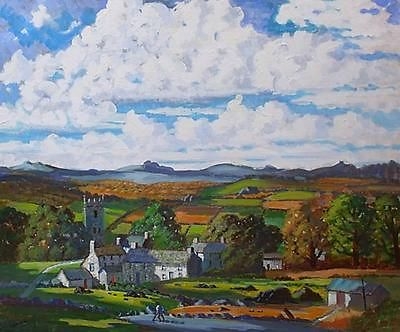 John Edwards Rural Landscape Oil Painting - Widecombe-in-the-Moor Devon Dartmoor