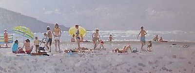 Zlatan Pilipovic Coastal Landscape Oil Painting - People Relaxing At The Beach