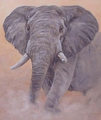 Wonderful John Silver Original Oil Painting Of An Elephant - Wildlife Art