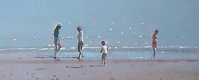 Superb Zlatan Pilipovic Coastal Oil Painting - People (Children) At The Beach