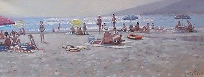 Superb Zlatan Pilipovic Coastal Landscape Oil Painting - People At The Beach