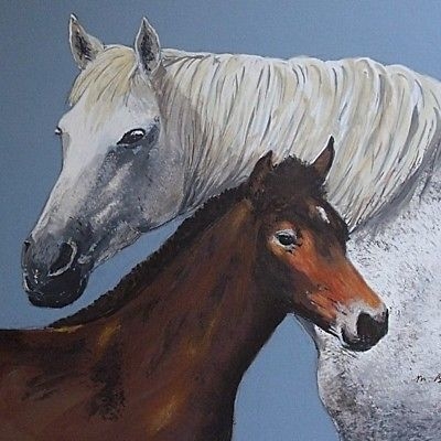 M Bradley Mare & Foal (Horses) Watercolour Painting