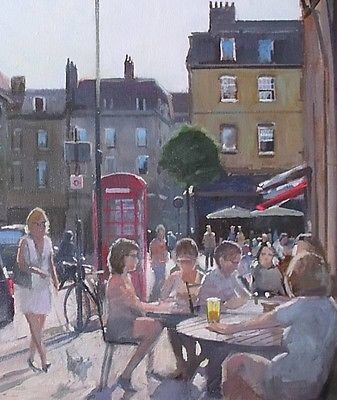 Zlatan Pilipovic Oil Painting - City (Town) Cafe Bar Street Scene With People