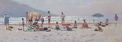 Lovely Zlatan Pilipovic Coastal Oil Painting - Beach Scene With People Relaxing