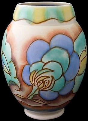 Stylish Carlton Ware Tube Line Flower Pattern Vase - Art Deco - Damaged