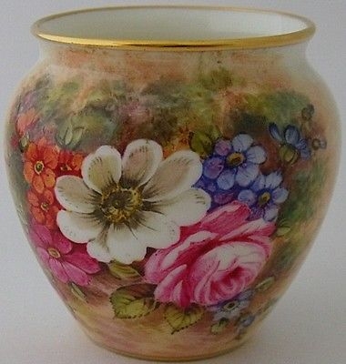 Antique Fine Royal Worcester Floral Vase By John Freeman c1952