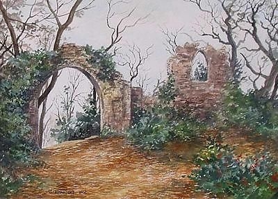 Frances Fry Watercolour Painting - Landscape With Old Ruin And Trees