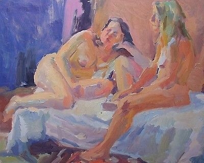 John Harvey (St Ives Society Of Artists) Oil Painting Of Two Nude Females